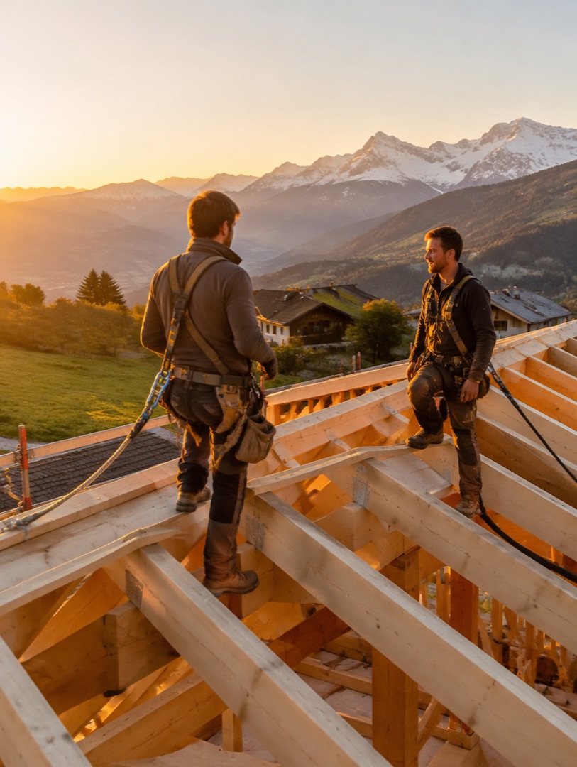 Team auf dem Dachstuhl